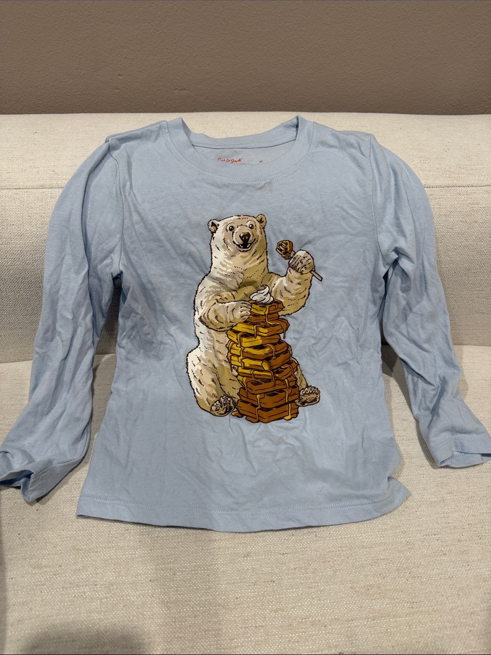 Cat & Jack light blue bear and pancakes long sleeve tee size 5
